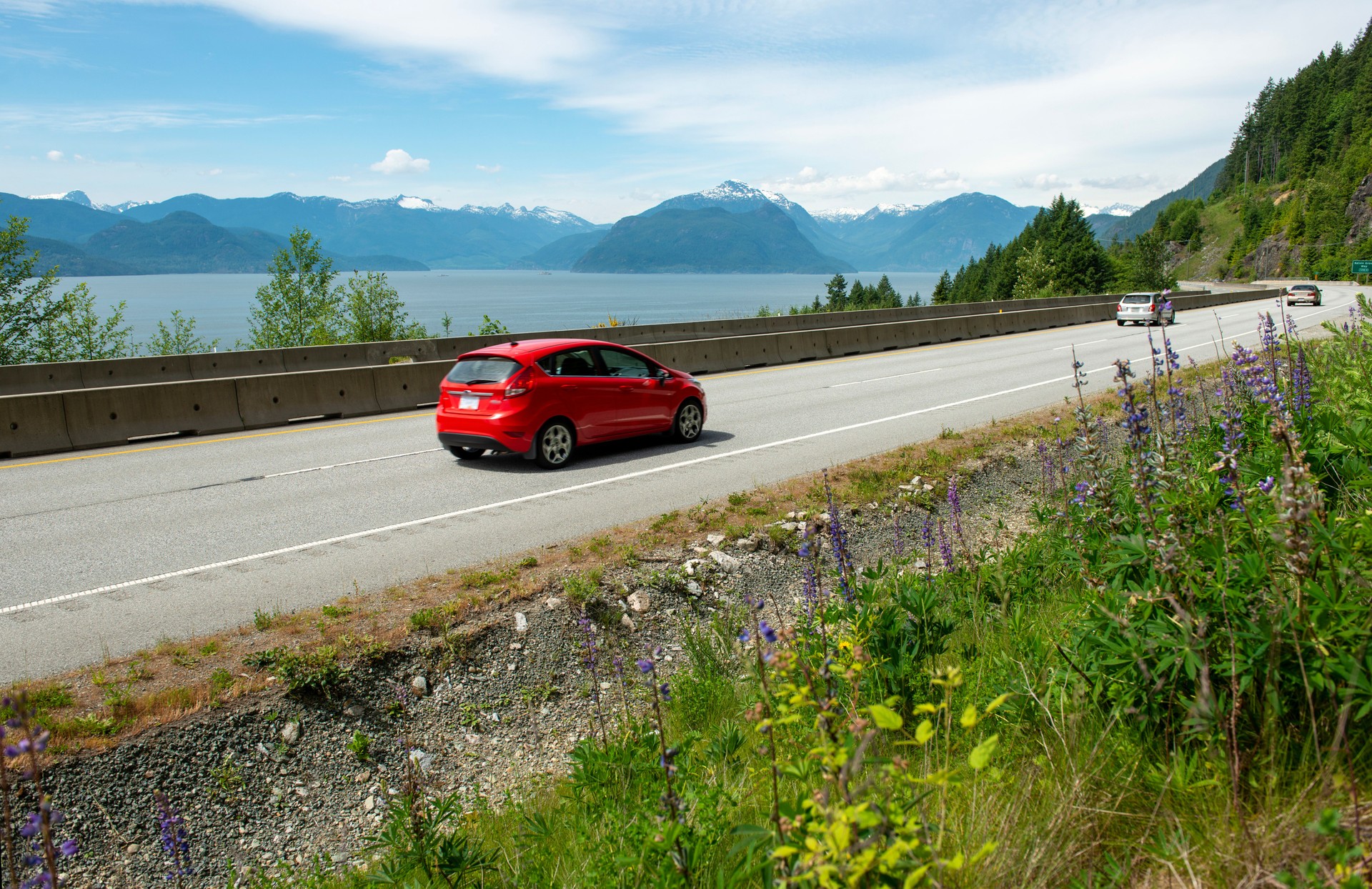 Vehicles on mountain highway